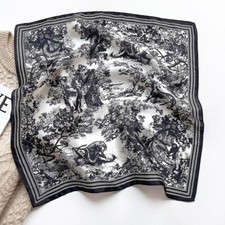 100 Mulberry Silk 21'' Scarf Bandana Women Black Trees Small Kerchief Wrap Tied