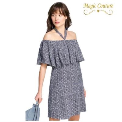 NWOT Rebecca Minkoff Havasu Off The Shoulder Short Casual Blue Dress   