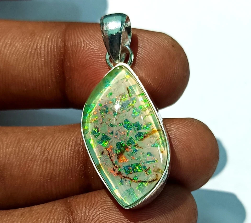 Sterling Silver Pendant 27.45Ct Natural Monarch Fire Opal Leaf Doublet Certified - Image 2 of 4