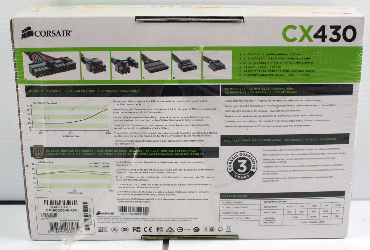 Corsair CX430 80 Plus CP-9020046-NA 430W Bronze ATX Modular Power