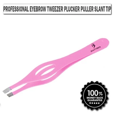 BEAUTYTRACK Pink Professional Beauty Eyebrows Sharp Pointed Eyelashes Extensions Tweezers UK
