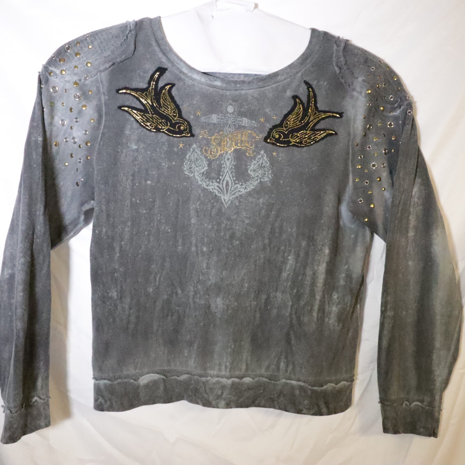 Vtg Sinful Affliction Foil Graphic Winged Sweatshirt Womens Large L