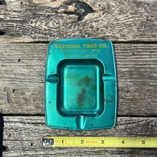 Vtg Green Tin Advertising Ashtray National Food Co. Fond Du Lac, Wis