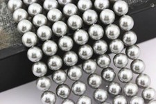 Silver Shell Pearl Smooth Round Beads 4mm 6mm 8mm 10mm 15.5" Strand