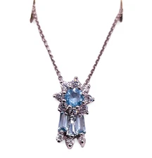 925 Sterling Silver Blue CZ Pendant Halo Drop Pendant Necklace 18"