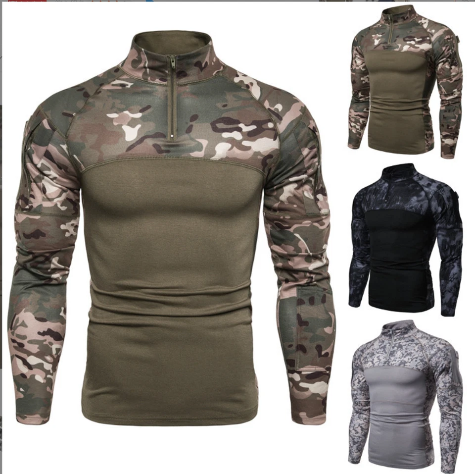 Military Half Zip Shirts Men Army Tactical T-Shirt Combat Long Sleeve Sweater - image 2 of 4