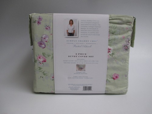 Rachel Simply Shabby Chic BRAMBLE Green Pink Floral Ruffled Duvet Set - King - 第 2/13 張圖片