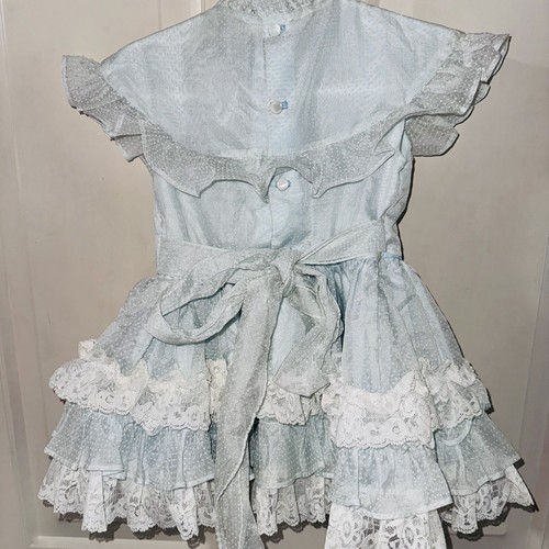 Vintage 80's Martha’s Miniatures Blue Dotted Swiss Party Pageant Dress Rare 3T - Picture 5 of 8