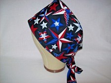 Men/Women Surgical Scrub Cap Lined Red White and Blue Patriotic Stars