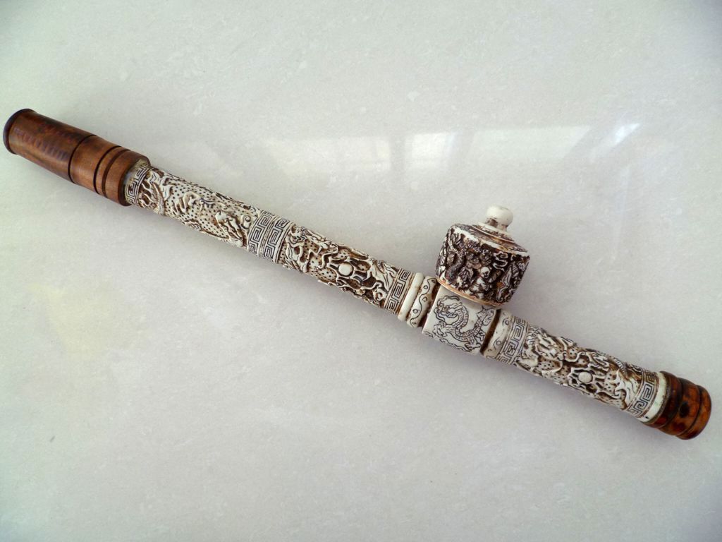 Collectibles Decorated Chinese handwork Carved Dragon old  long smoking pipe