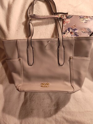 Nicole Miller Beige Tote And Floral Accent Wristlet