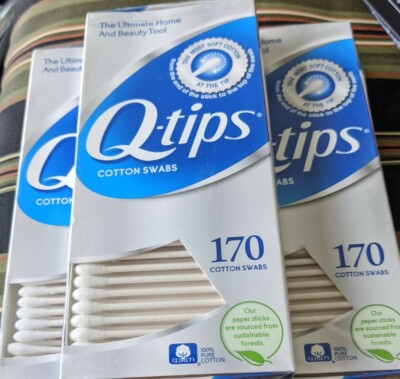 COTTON SWABS BY Q TIPS FOR UNISEX 3 Packs 170 Each (510 Total) SWABS. 
