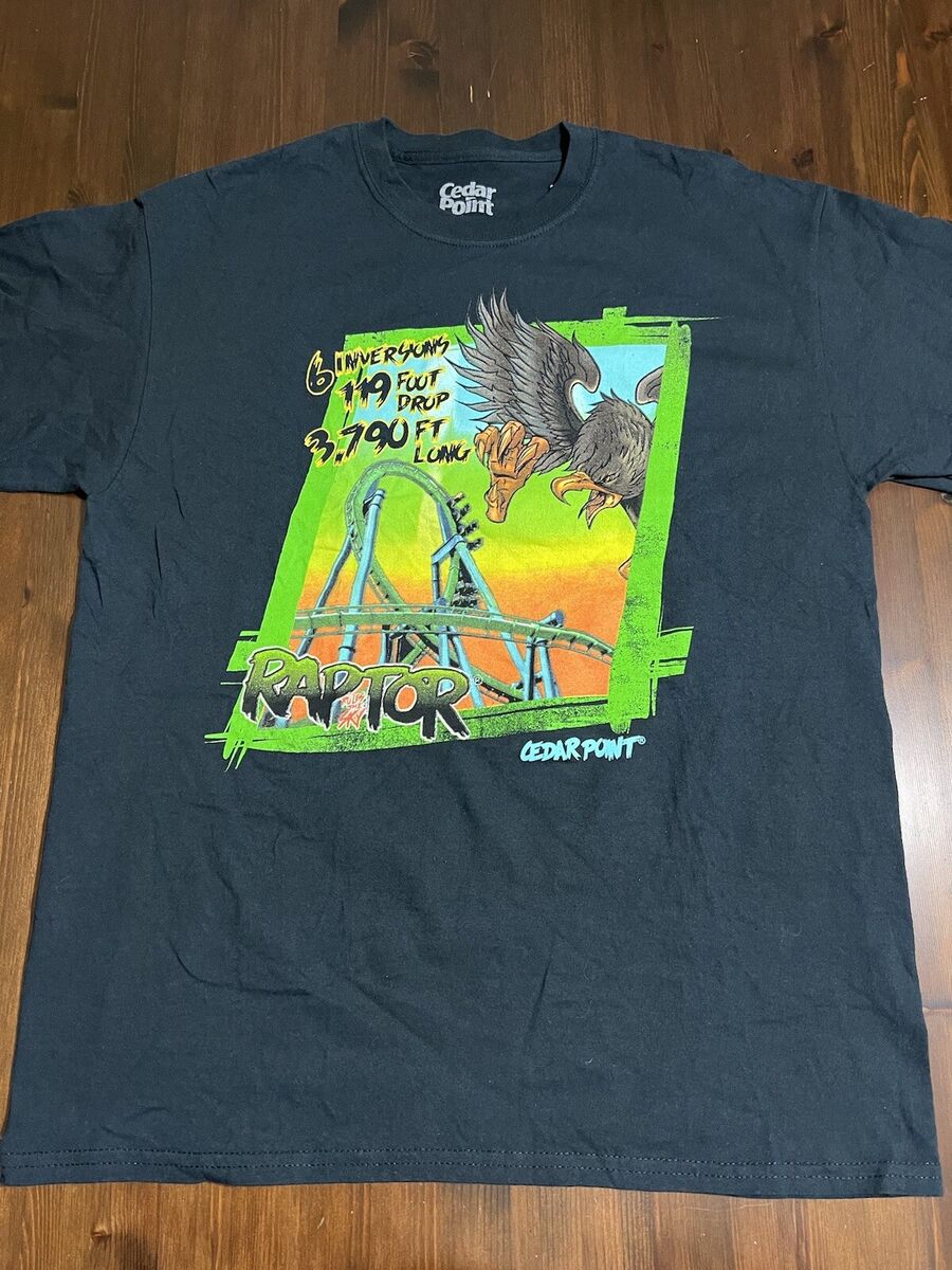 Cedar Point Raptor Roller Coaster Black Large T-Shirt B&M Inverted