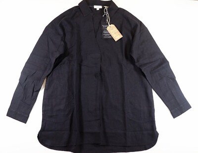 FAT FACE SAUNTON LEINEN LONGLINE SHIRT BLUSE TOP - SCHWARZ 980284 DAMEN UK10 12