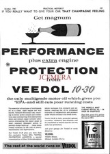 Anuncio de lata de aceite de motor VEEDOL '10-30 multigrado' vintage 1961 anuncio impreso 700/88