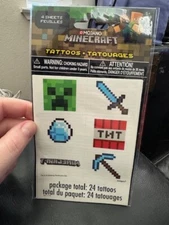 Minecraft Mojang 24ct. Temporary Tattoos Party Favors Supply New!!!