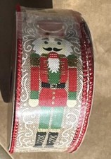 1 NUTCRACKER Christmas Glitter 1.5  x 30  Long Wired Edge Ribbon By Celebrate It