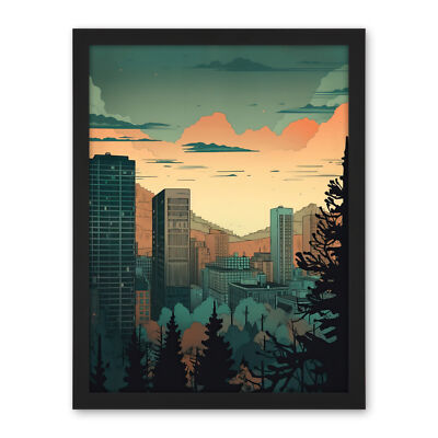 Skyscrapers by Forest Urban Architecture Landscape Framed Wall Art Print 18X24