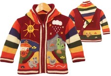 Kinder Strickjacke rot dunkelrot weinrot, Gr.80*86, XXL- Zipfelkapuze Peru Jacke