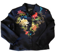 CAROLE LITTLE Women's Blazer Long Sleeve Button Black Floral Embellished Sz. 10