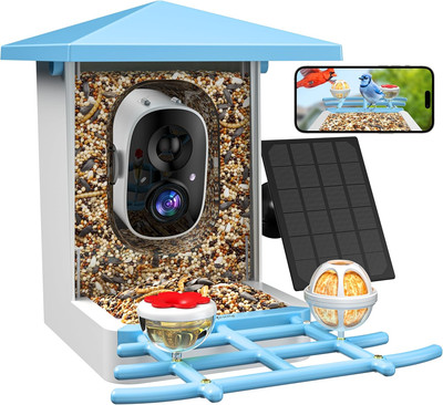 Smart Bird Feeder with Camera, AI Auto-Capture & Motion Detection, 5W Solar Pane