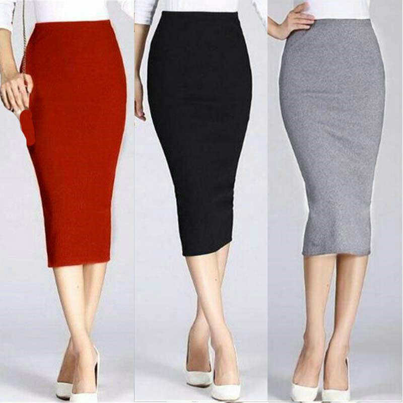 High Waisted Midi Skirt Bodycon Dress Knee Length Plain Stretch Pencil Womens High Waisted Midi Skirt Bodycon Dress Knee Length Plain Stretch Pencil Womens