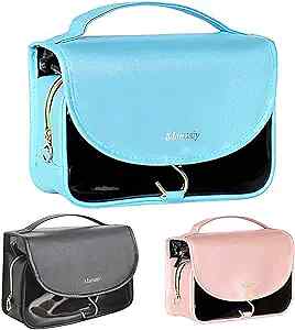 Hanging Travel Toiletry Bag for Women - Large PU Leather Cosmetic Organizer in Blue  -image