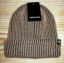 MENS DC SHOES TAN BLACK BEANIE HAT CAP ONE SIZE