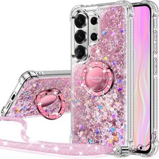 Samsung Galaxy S26 Ultra Case, Moving Liquid Holographic Glitter Case with Ring