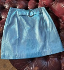 Wilson Maxima Blue Leather A-Line Mini Skirt Buckle Lined Zip Women's Size 2
