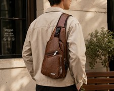 Brown Chest Crossbody Bag Sling Backpack with USB Charge Port Men Black 10 Pack