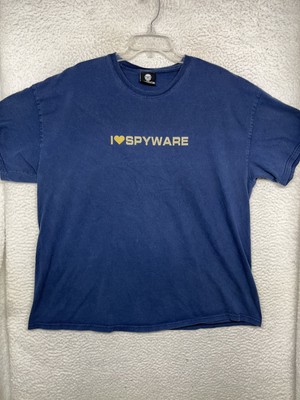 Jinx Shirt Mens 2XL Blue I Love Spyware Graphic Tee Gamer Nerd 2000s Funny Geek
