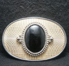WG13107 VINTAGE 1970s  BLACK STONE  ABSTRACT ART FASHION UNISEX BELT BUCKLE