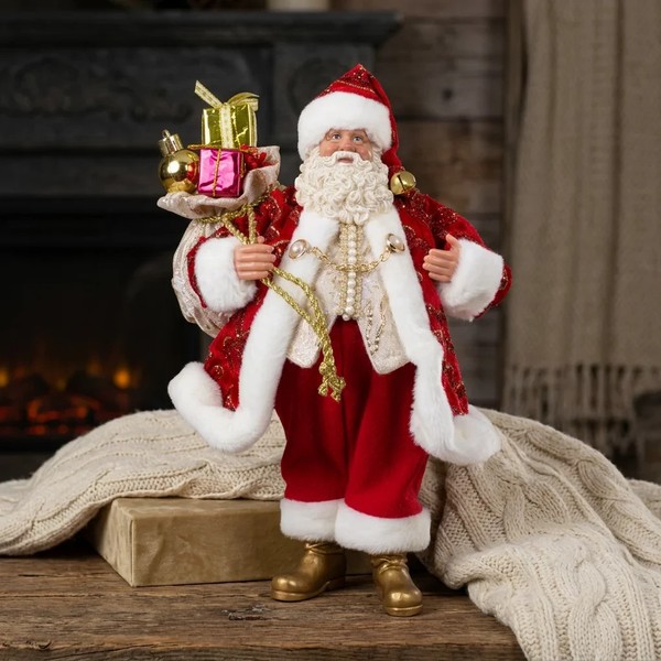 Weihnachtsmann 28Cm Deko Figur Weihnachten Stehend Nikolaus Rot Pailletten Glanz-image