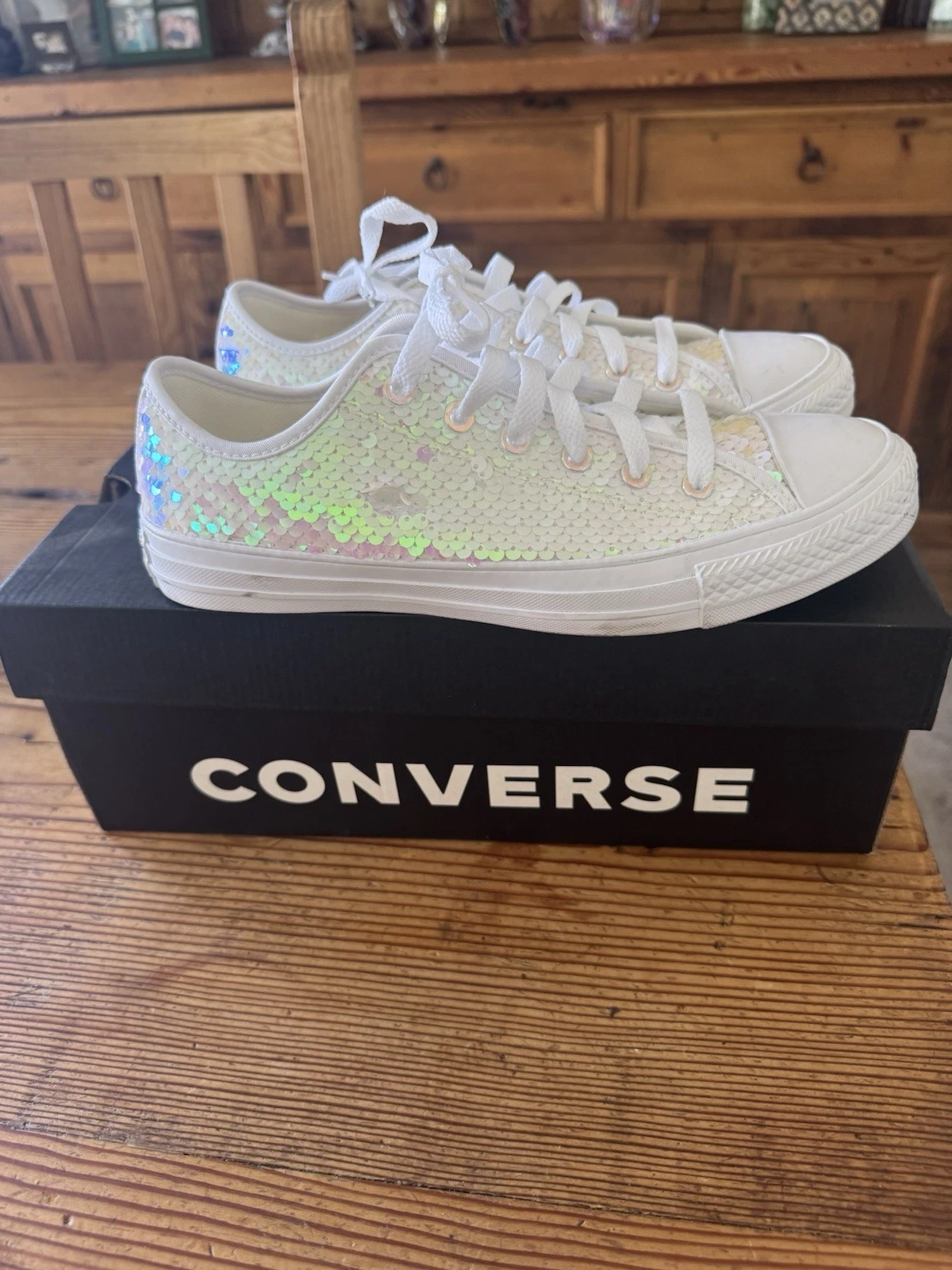 Sneakers Converse bianche scintillanti paillettes donna 8 indossate una volta ottime condizioni