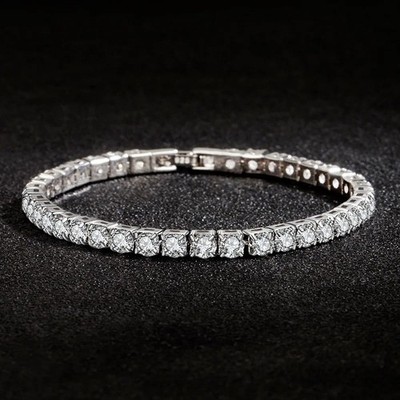 4mm Cubic Zirconia Tennis Bracelet Stainless Steel Silver Chain for women
