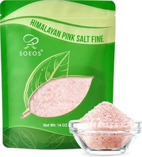 Soeos Himalayan Pink Salt, Fine Grain, 16 oz (1 Pound), 16 Ounce (Pack of 1) 