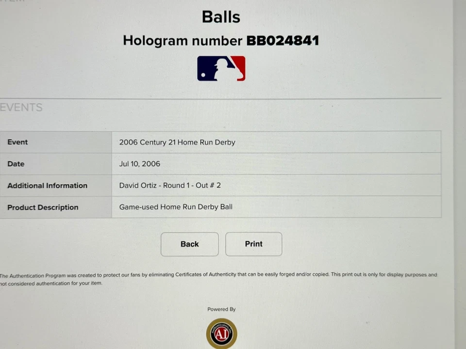 2006 Home Run Derby Game Used Baseball - David Ortiz - MLB Authenticated - Image 3 of 3