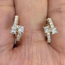 Real Moissanite 2Ct Princess Huggie Hoop Earrings 14K Yellow Gold Plated Silver