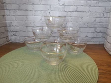 Vintage Libbey Rose Classic Gold Ribbon Rim Berry Dessert Bowls 3-7/8" Set of 7