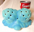 Vintage VAN BRIGGLE Pottery Double Acorn Aqua Blue Flower Frog 6" x 4.5" x 3"