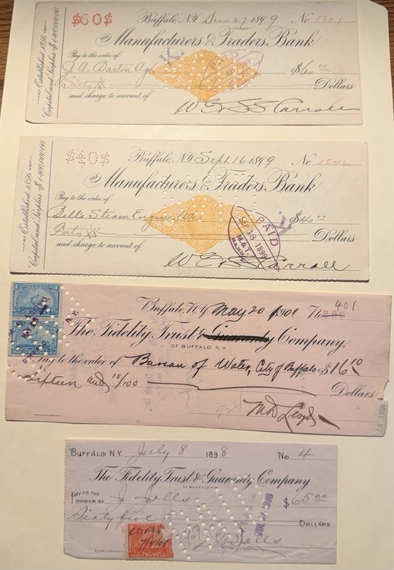 1898,99, 01, Buffalo NY, Fidelity, Trust, Traders Bank, (4) Checks, Erie County