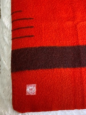 VINTAGE RARE POINT HUDSON BAY WOOL BLANKET MADE in ENGLAND RED/BLACK  STRIPE