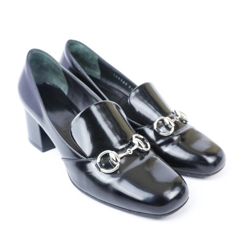 GUCCI Horsebit Loafers Slip on Shoes size EU37 Black Leather Silver Block Heel - Picture 19 of 24