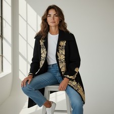 1950s Vintage Puszta Moden made in Hungary embroidered pure wool swing coat L