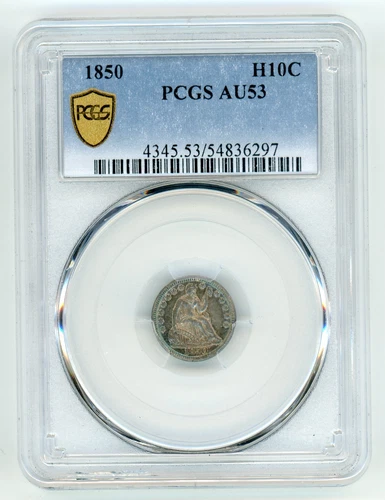 1850 Seated Liberty Half Dime PCGS AU53 Blue & Golden Toned (See Pictures)
