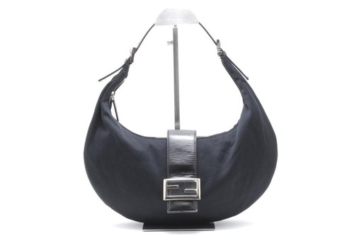 FENDI Mamma Baguette Shoulder Bag Black Nylon