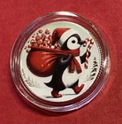 Christmas Advent Hayleybug 1/10th oz Penguin With Sack Silver Round