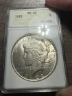 1922 Ms 64 Peace Dollar Old ANAcs Soapbox No Barcode