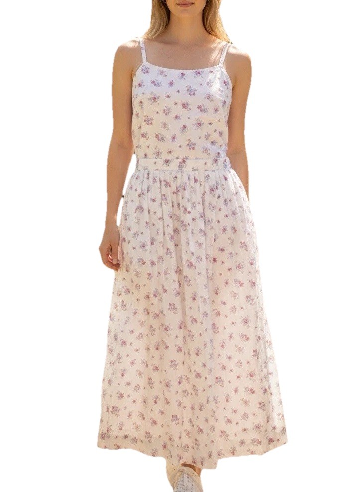 Lands End Vintage 90s Cotton White Floral Cami and Skirt Set Size M Cottagecore